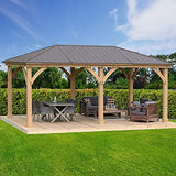 Yardistry 12' x 20' Meridian Cedar Wood Gazebo Pavilion for Patios, Decks, Garden, Backyard, Durable, Aluminum Roof Yardistry