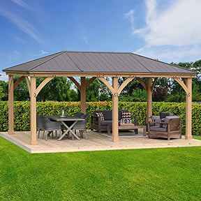 Yardistry 12' x 20' Meridian Cedar Wood Gazebo Pavilion for Patios, Decks, Garden, Backyard, Durable, Aluminum Roof Yardistry
