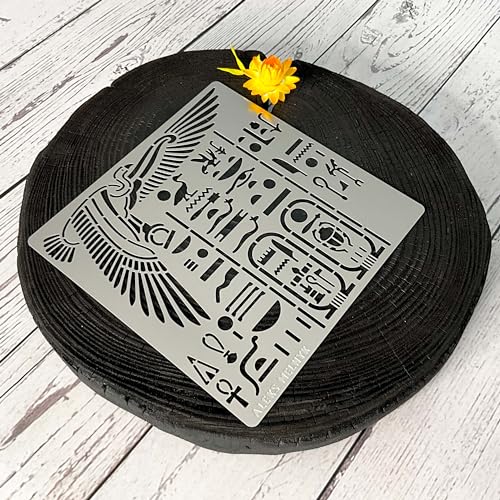 Aleks Melnyk No.449 Metal Stencil, Egyptian Hieroglyphics and God Nekhbet, Small Stencil, 1 PC, Template for Wood Burning, Engraving, Crafting, - WoodArtSupply