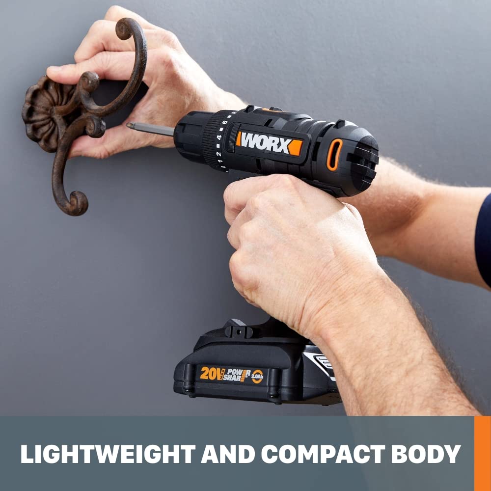 Worx 20V 3/8" Cordless Drill with 84pc Accessory Kit, Variable 2-Speed Drill Set 265 In-Lbs Torque 20+1 Clutch, Lightweight Compact Drill Driver WORX