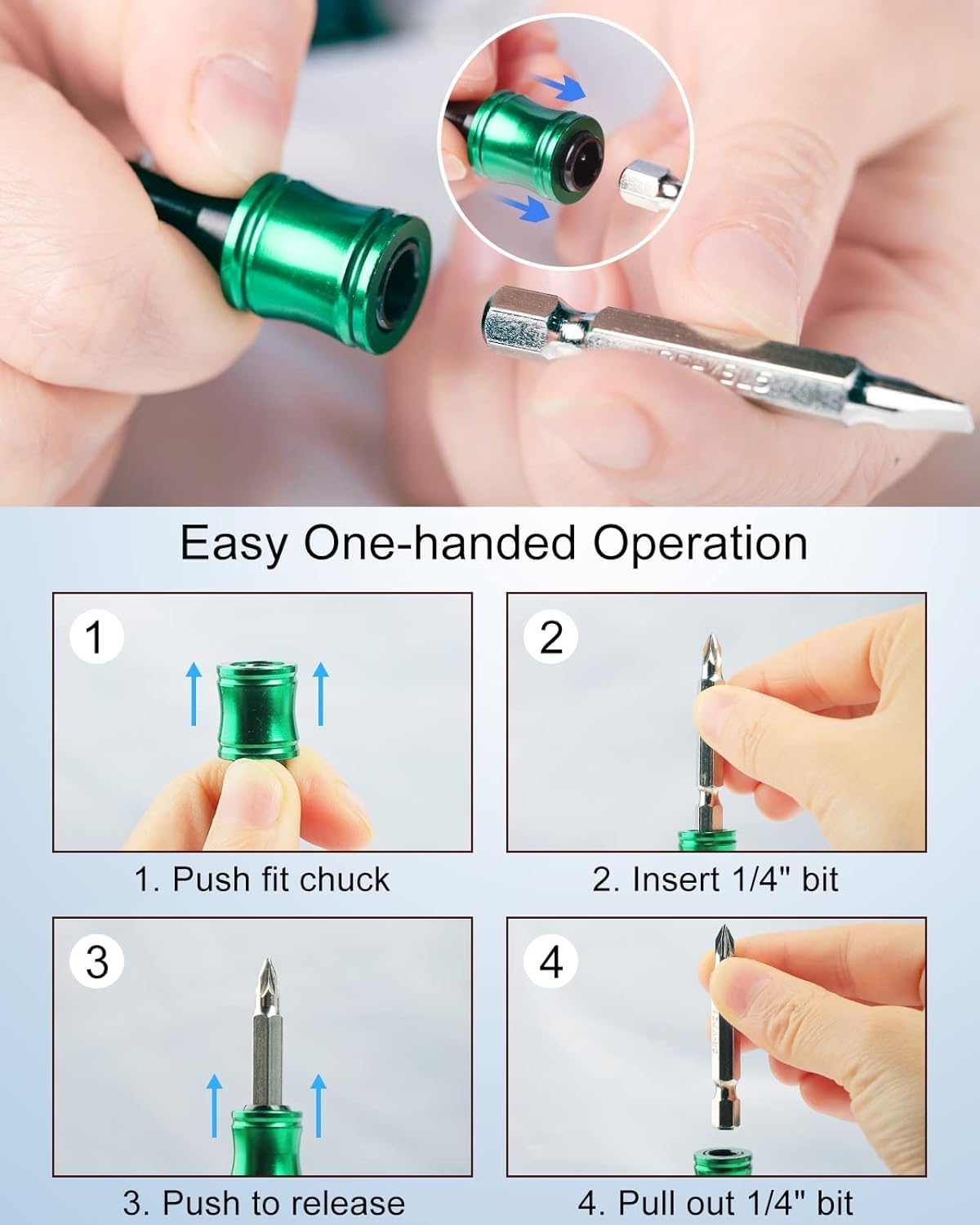 Push to Unlock,Katerk 6pcs 1/4 inch Hex Shank Aluminum Alloy Screwdriver Bit Holder Light-Weight Quick-Change Extension Bar Keychain Drill Screw Katerk