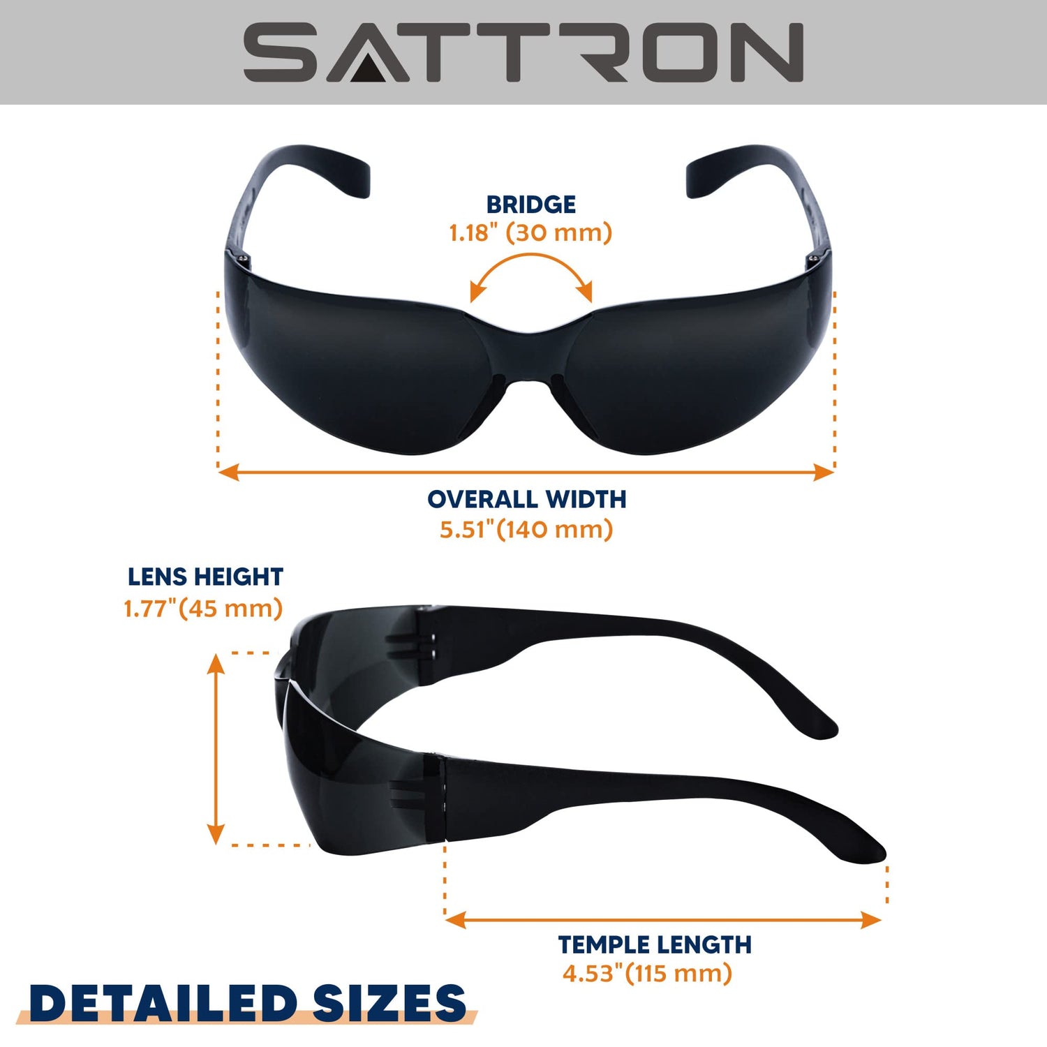 SATTRON 3 Pack of Tinted Safety Glasses, Scratch & Impact Resistant Protective Eyewear, Dark Lenses for UV Protection SATTRON