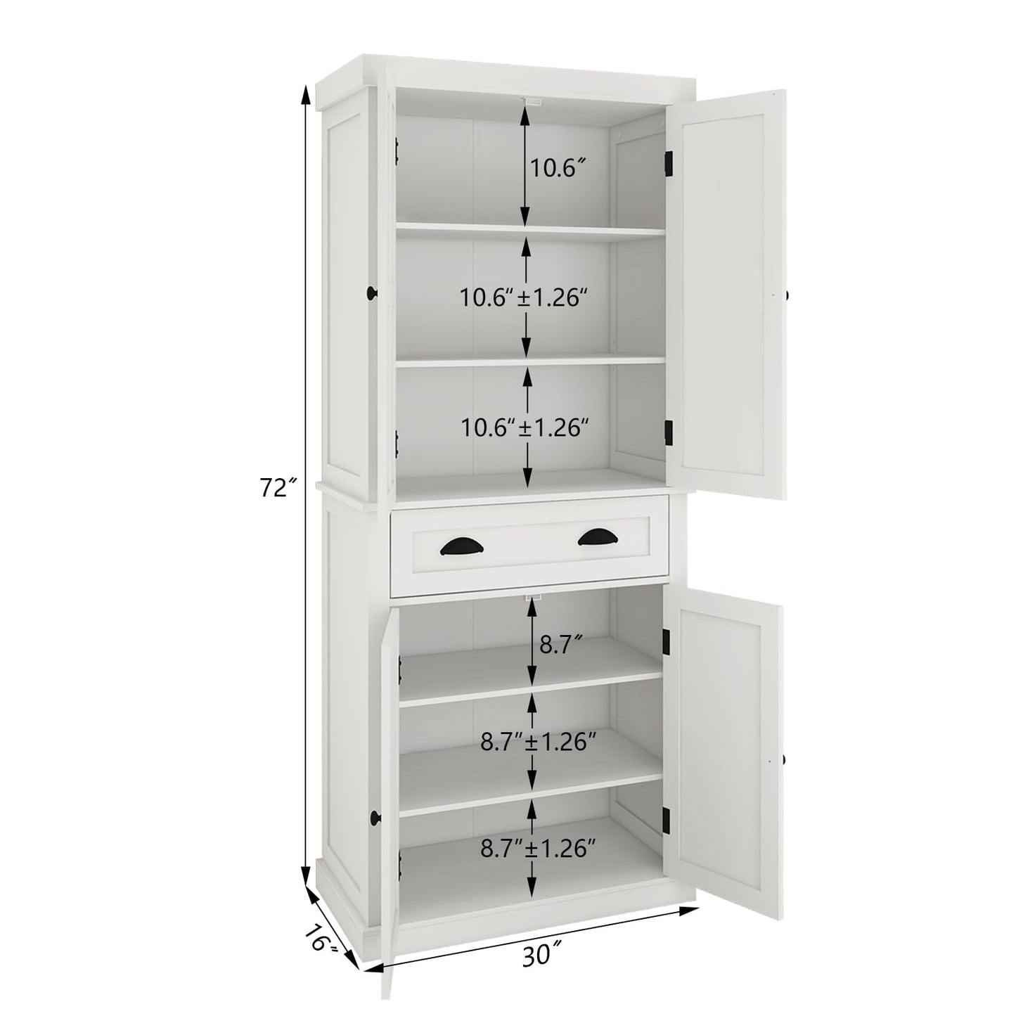 GOAWGO 72" Kitchen Pantry Storage Cabinet with Doors and Shelves Freestanding Kitchen Cupboard with Drawer Food Pantry Cabinet Wood White Storage