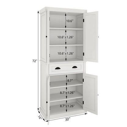 GOAWGO 72" Kitchen Pantry Storage Cabinet with Doors and Shelves Freestanding Kitchen Cupboard with Drawer Food Pantry Cabinet Wood White Storage