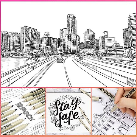 Micro-Pen Fineliner Ink Pens, 12 Pack Black Micro Fine Point Drawing Pens Waterproof Archival Ink Multiliner Pens for Artist Illustration, Sketching, KERIFI