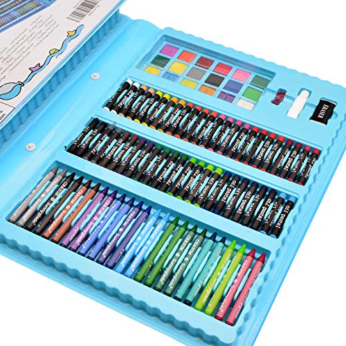 Sunnyglade 185 Pieces Double Sided Trifold Easel Art Set, Drawing Art Box with Oil Pastels, Crayons, Colored Pencils, Markers, Paint Brush, - WoodArtSupply