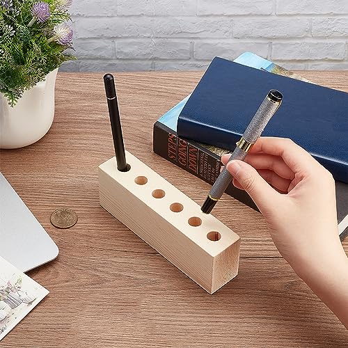 OLYCRAFT 6-Hole Wood Desktop Pen Holder with 12mm Round Hole Fountain Pen Stand Rustic Wooden Pen Organizer Office Desk Pen Holder for Pen Storage OLYCRAFT