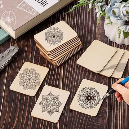 60 Pcs Unfinished Wood Rectangles Cutouts 2.5x3.5 Inch Rectangle Unfinished Wood Pieces Blank Wooden Cutout Tiles with Rounded Corners Wood