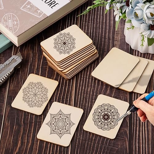 60 Pcs Unfinished Wood Rectangles Cutouts 2x3 Inch Rectangle Unfinished Wood Pieces Blank Wooden Cutout Tiles with Rounded Corners Wood Rectangles