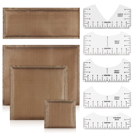 Heat Press Pillows 9 Pcs in 1 Set, 4 Sizes Heat Pressing Transfer Pillow and 5pcs Tshirt Ruler Guide for Vinyl, Teflon Pillow Sublimation Printing, Geila