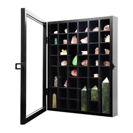 KCRasan Adjustable Rock Display Case - Wooden Crystal Organizer for Stones Storage - Rock Collection Box with Shelves for Agate Opal Crystal Stone KCRasan