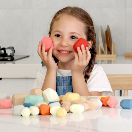 BESTAMTOY 36 PCS Wooden Sorting Stacking Rocks Stones,Sensory Toddler Toys Learning Montessori Toys, Building Blocks Game for Kids 1 2 3 4 5 6 Years BESTAMTOY