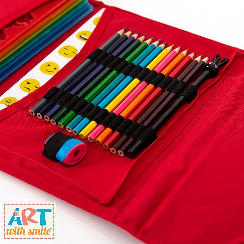 Drawing Stencils for Kids Kit & Carry Case – – Child-Safe, Non-Toxic Stencil Set with 300 Shapes, Colored Pencils, Paper, Etc. – Travel Art Supplies Art with smile