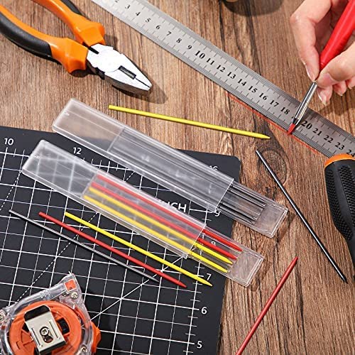 Hiboom 2 Pack Solid Carpenter Pencil with 14 Refill, Long Nosed Deep Hole Mechanical Pencil Marker with Built-in Sharpener for Carpenter Woodworking Hiboom