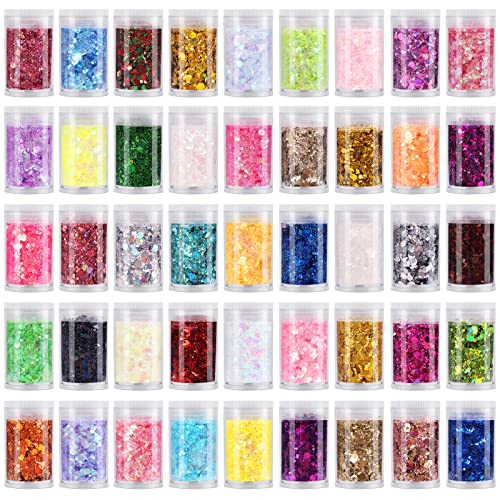 Chunky Fine Mixed Glitter,Set of 45 Colors,Holographic Glitter for Epoxy Resin DIY Craft,Nail Art,Face Eye Hair Make up,Iridescent Sequin Flake LICOOL GLITTER