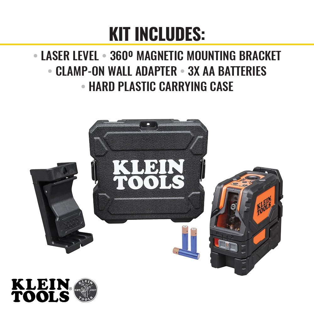 Klein Tools 93LCLS Laser Level, Self Leveling, Cross Line Level with Plumb Spot and Magnetic Mounting Clamp Klein Tools