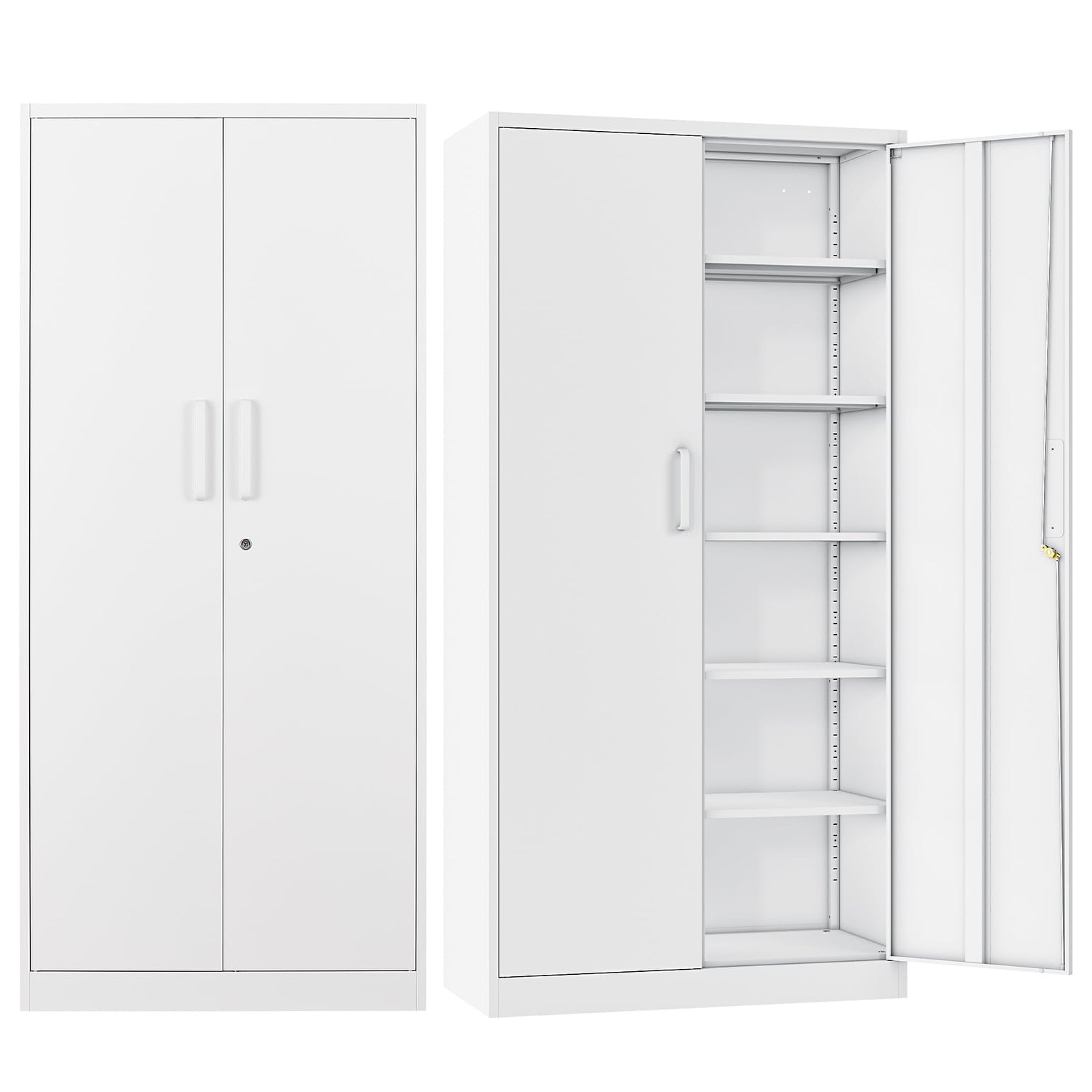 BYNSOE Metal Storage Cabinet with 5 Adjustable Shelves and Lock Metal Garage Cabinets with Locking Door, Steel Classic Storage Cabinet for Home, BYNSOE