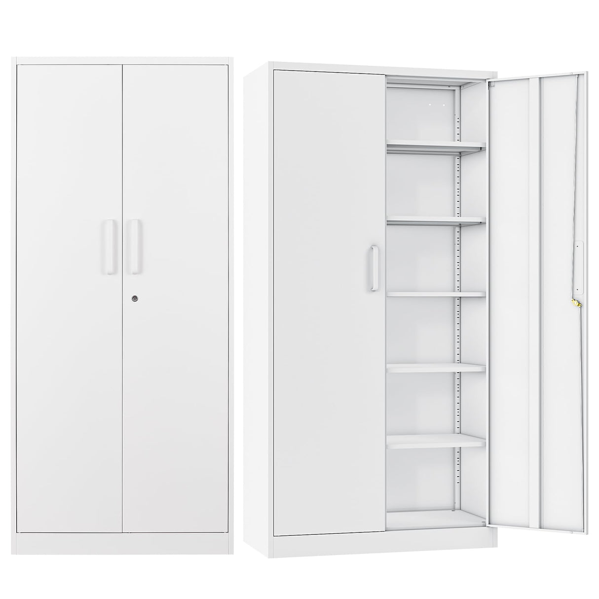 BYNSOE Metal Storage Cabinet with 5 Adjustable Shelves and Lock Metal Garage Cabinets with Locking Door, Steel Classic Storage Cabinet for Home, BYNSOE