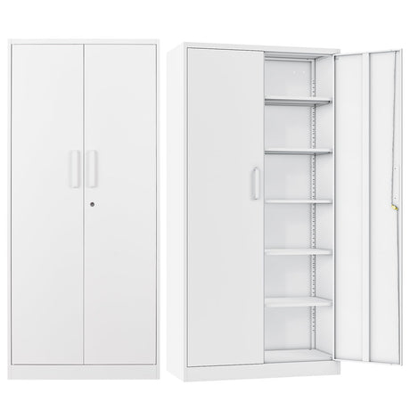 BYNSOE Metal Storage Cabinet with 5 Adjustable Shelves and Lock Metal Garage Cabinets with Locking Door, Steel Classic Storage Cabinet for Home, BYNSOE