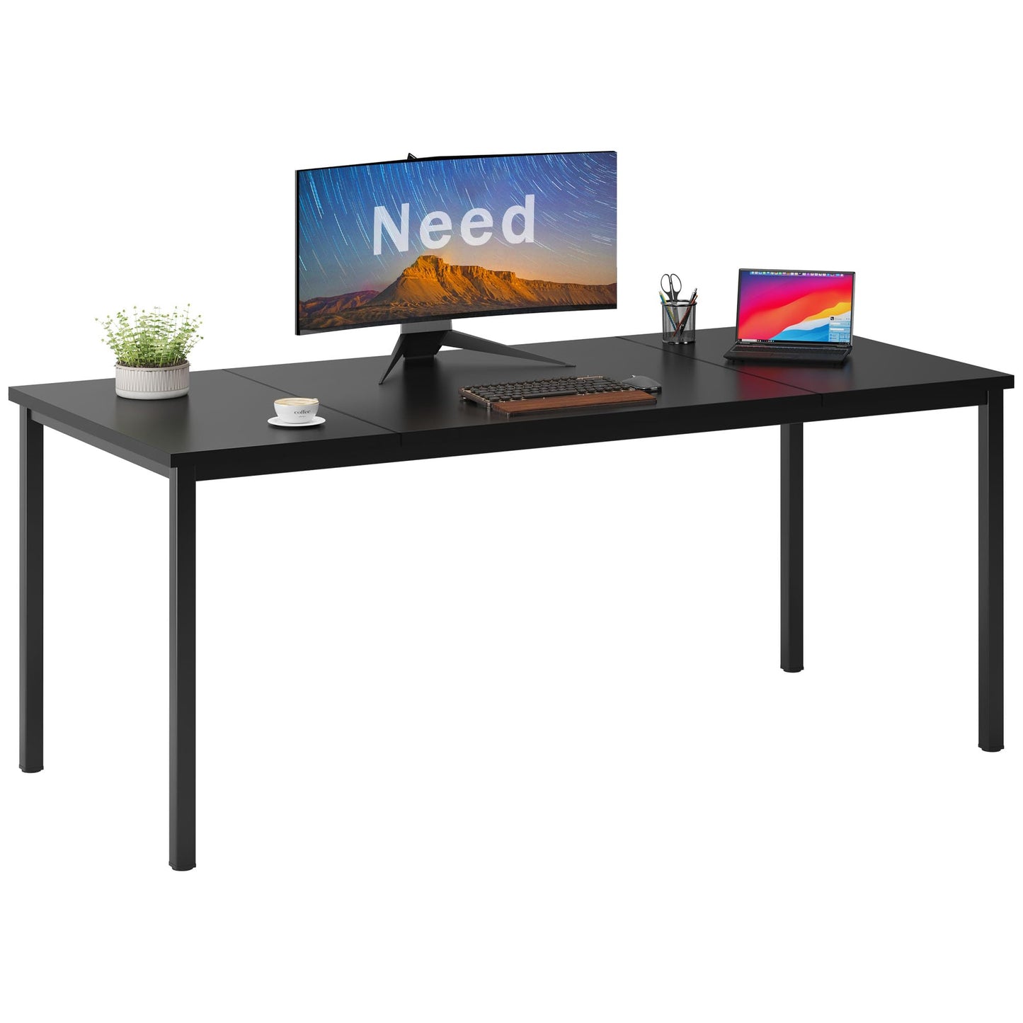 Need 70.8 Inch Executive Office Desk, Large Stylish Computer Desk, Simple Study Writing Desk, Workstation Business Furniture for Home Office, Black - WoodArtSupply