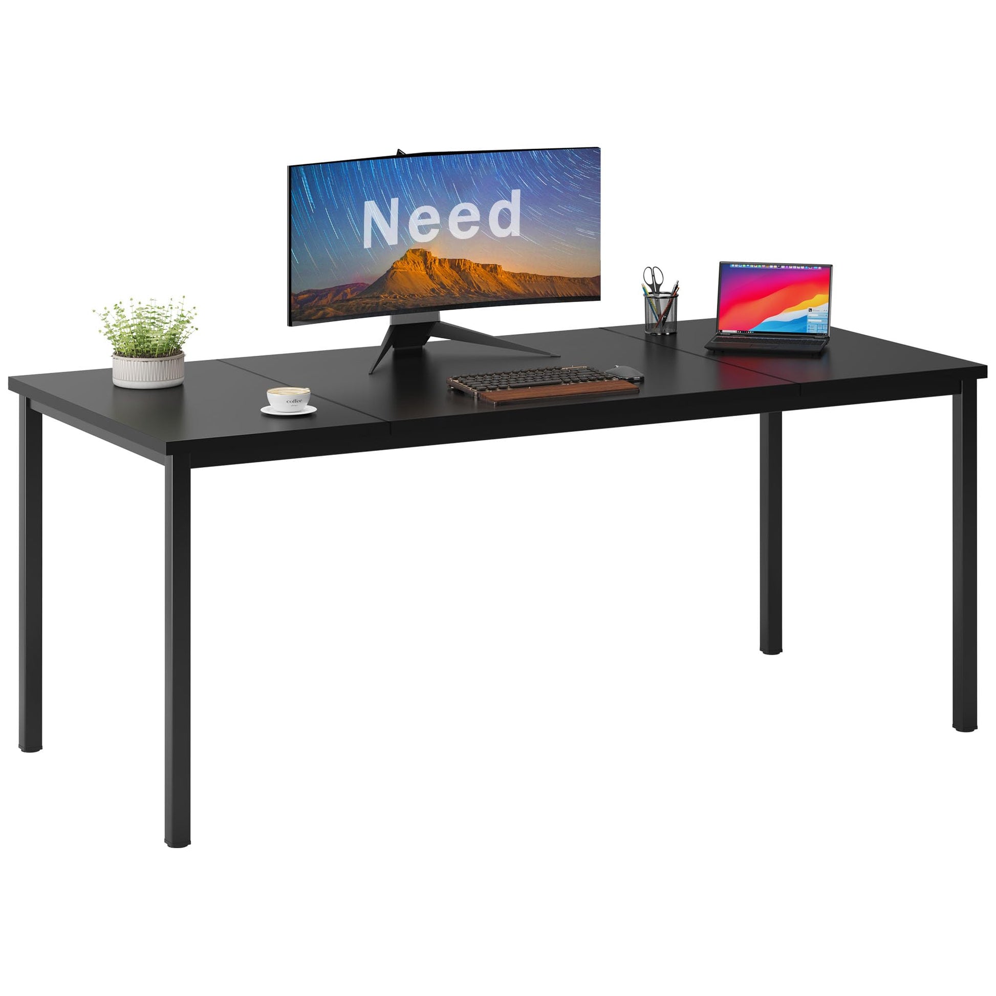 Need 70.8 Inch Executive Office Desk, Large Stylish Computer Desk, Simple Study Writing Desk, Workstation Business Furniture for Home Office, Black - WoodArtSupply