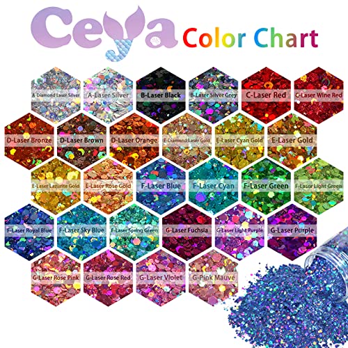 Ceya Holographic Chunky Glitter, 4.2oz/ 120g Purple Craft Glitter Powder Mixed Chunky & Fine Flakes Iridescent Nail Sequins for Nail Art, Hair, Epoxy ceya