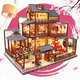 Spilay DIY Dollhouse Miniature with Wooden Furniture,DIY Dollhouse Kit Big Japanese Courtyard Model with LED & Music Box,1:24 Scale Creative Room Spilay