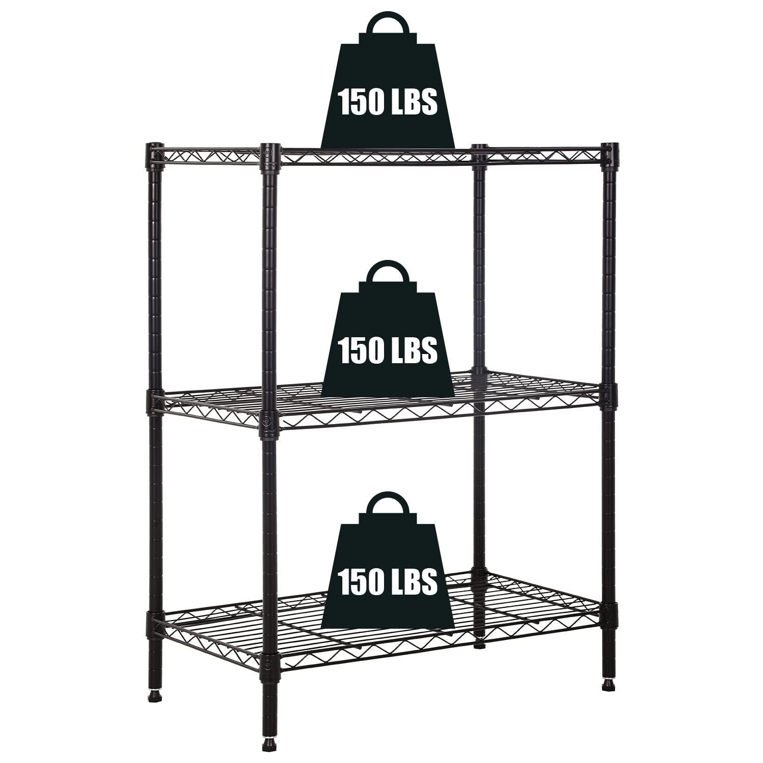 3-Tier Storage Shelves Adjustable,Wire Shelving Heavy Duty Storage Rack(150 Lbs Loading Capacity/Shelf) Metal Shelf Organizer Wire Rack Shelf for MGHH