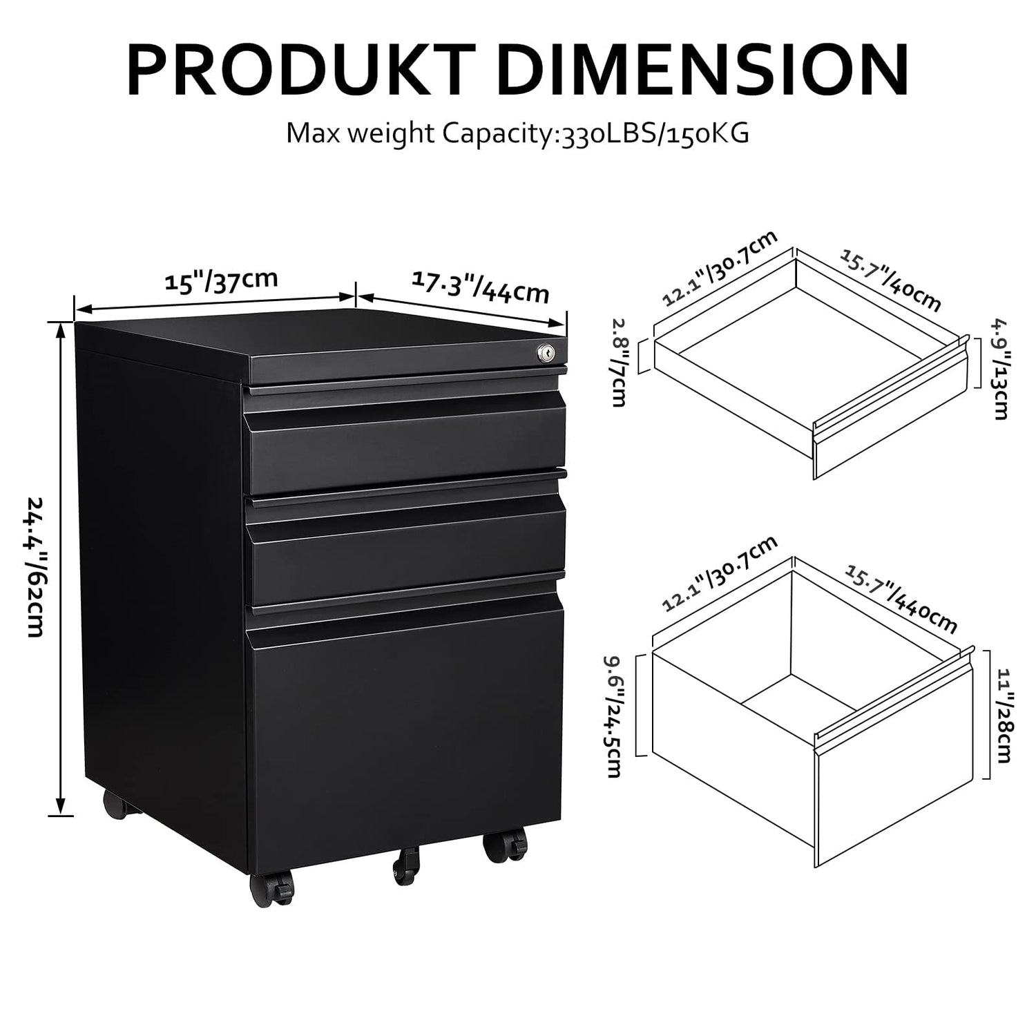 SISESOL 3 Drawer File Cabinet with Lock, Under Desk Metal Filing Cabinet for Home Office,Lockable Rolling File Cabinet with 2 Keys for SISESOL