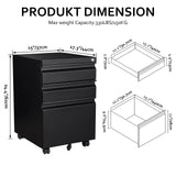 SISESOL 3 Drawer File Cabinet with Lock, Under Desk Metal Filing Cabinet for Home Office,Lockable Rolling File Cabinet with 2 Keys for SISESOL
