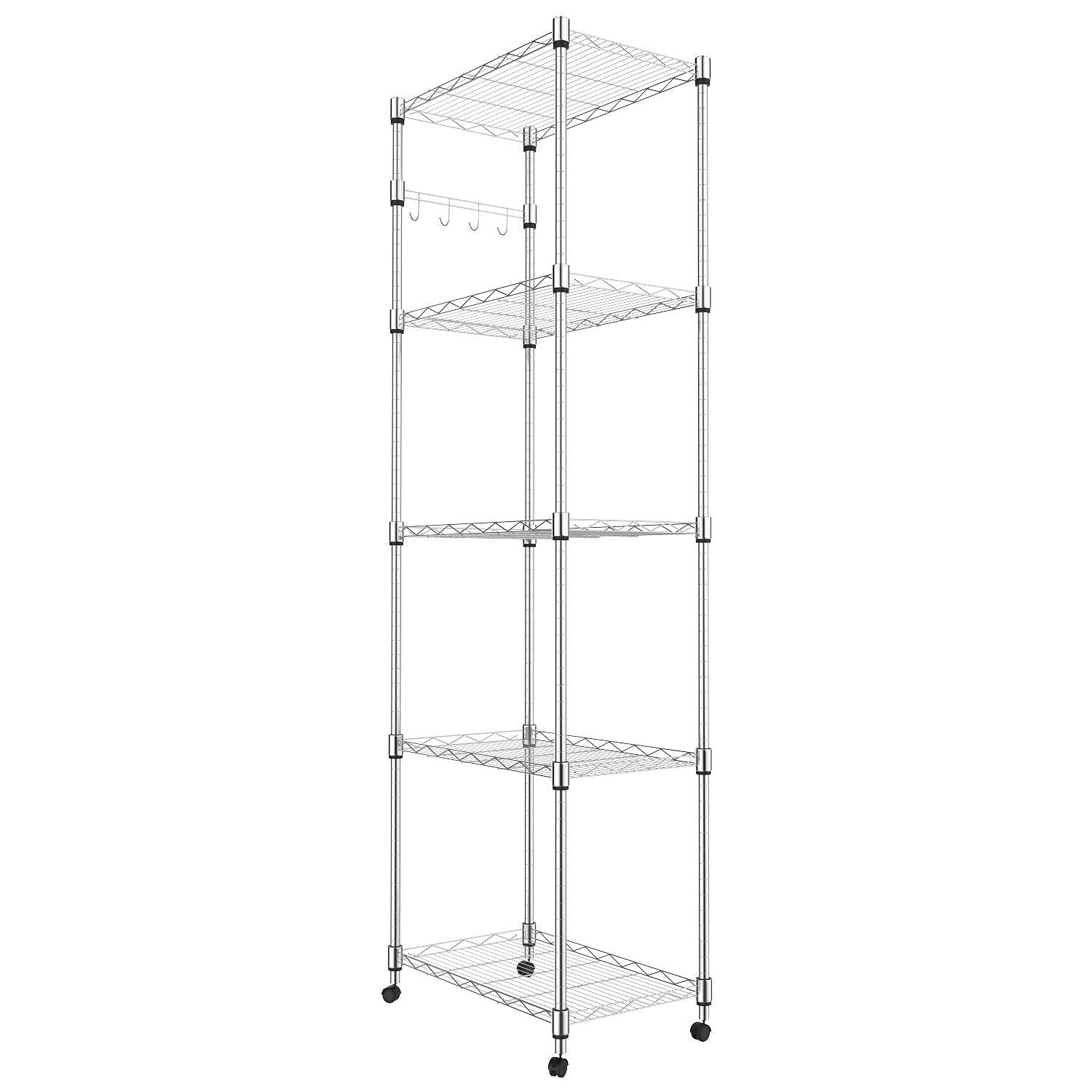 Homdox 5 Tier Steel Wire Shelving Unit on Wheels,Chrome Shelves for Garage Kitchen Living Room,Heavy Duty Shelving Rack, 23.2 x 13.8 x 72 inch (L x W - WoodArtSupply