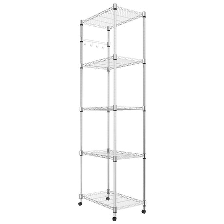 Homdox 5 Tier Steel Wire Shelving Unit on Wheels,Chrome Shelves for Garage Kitchen Living Room,Heavy Duty Shelving Rack, 23.2 x 13.8 x 72 inch (L x W Homdox