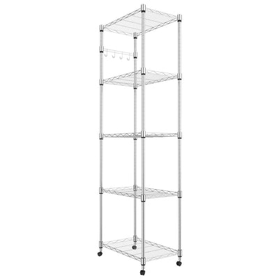 Homdox 5 Tier Steel Wire Shelving Unit on Wheels,Chrome Shelves for Garage Kitchen Living Room,Heavy Duty Shelving Rack, 23.2 x 13.8 x 72 inch (L x W