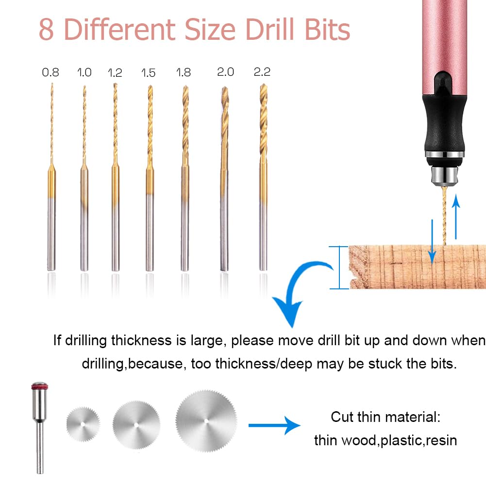 3-Speed Cordless Mini Drill Pen With 8 Small Drill Bits,Rechargeable Electric Hand Drill Pin Vise,Resin Drill Set For Jewelry VQVYBXN