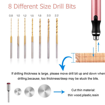 3-Speed Cordless Mini Drill Pen With 8 Small Drill Bits,Rechargeable Electric Hand Drill Pin Vise,Resin Drill Set For Jewelry - WoodArtSupply