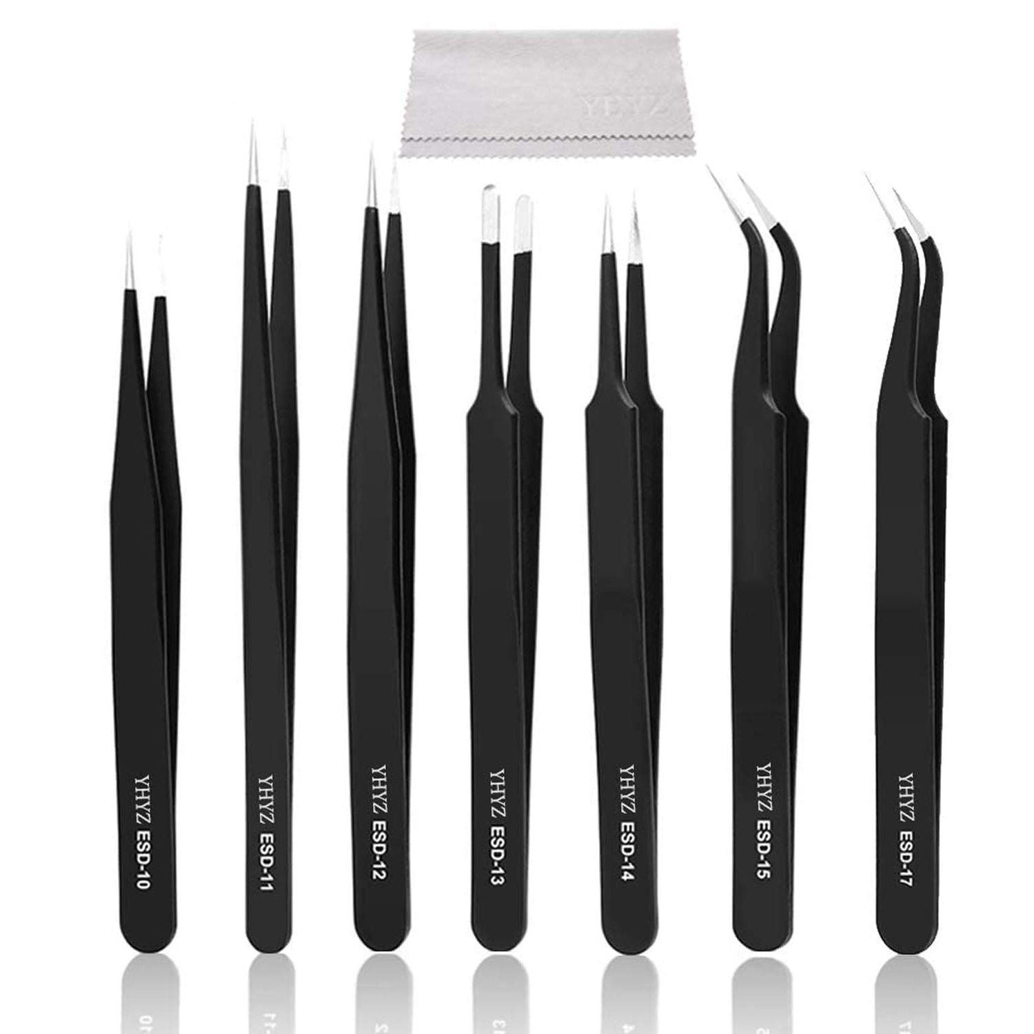 YHYZ 7pcs Precision Tweezers Set, Premium Anti-Static Stainless Steel ESD Tweezers Set Kit for Electronics, Sodlering，Jewelry, Craft, Laboratory YHYZ