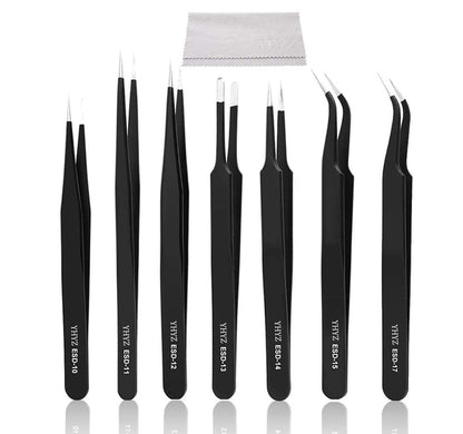 YHYZ 7pcs Precision Tweezers Set, Premium Anti-Static Stainless Steel ESD Tweezers Set Kit for Electronics, Sodlering，Jewelry, Craft, Laboratory - WoodArtSupply