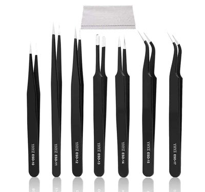 YHYZ 7pcs Precision Tweezers Set, Premium Anti-Static Stainless Steel ESD Tweezers Set Kit for Electronics, Sodlering，Jewelry, Craft, Laboratory