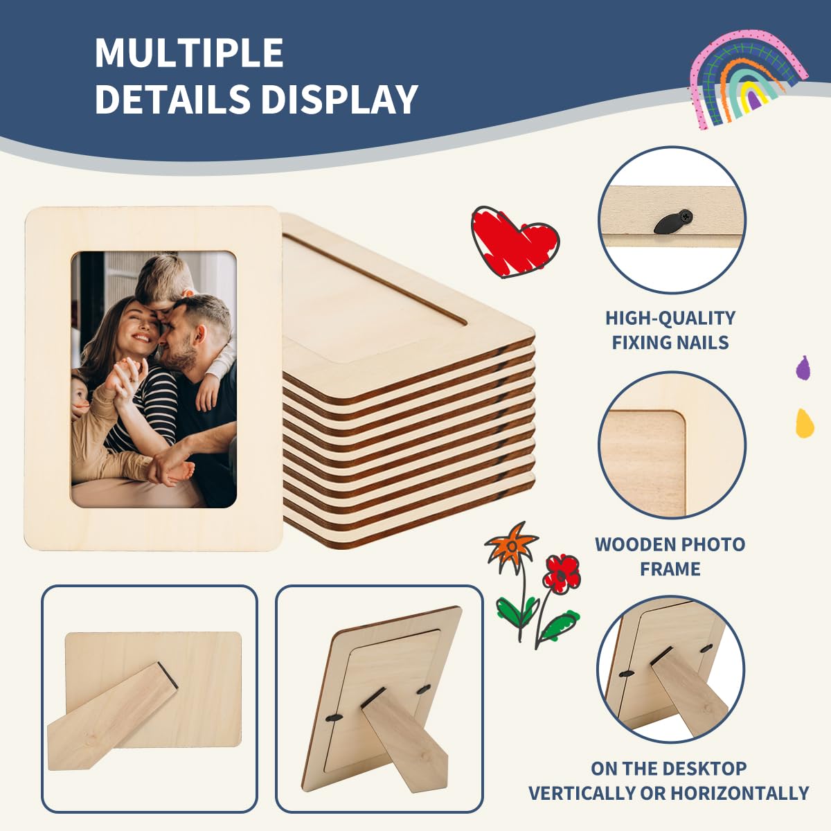 zjdbset Picture Frame Painting Craft Kit for 4 * 6 Photo,10Pcs DIY Unfinished Wooden Picture Frames with 12Pcs Painting Color Pen 4 Sheets Crystal - WoodArtSupply