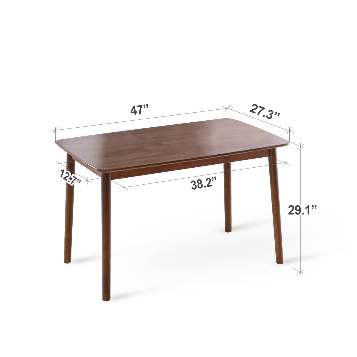 Livinia Aslan 47" Malaysian Oak Rectangular Wooden Dining Table/Solid Wood Kitchen Desk (Walnut) Livinia