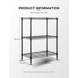 3-Tier Storage Shelves Adjustable,Wire Shelving Heavy Duty Storage Rack(150 Lbs Loading Capacity/Shelf) Metal Shelf Organizer Wire Rack Shelf for MGHH