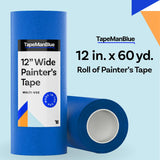 Wide Blue Painters Tape, 12 inch x 60 yds, Made in America, Great Masking Tape for 3D Printing and Laser Cutting, Removes Cleanly for 21 Days TapeManBlue