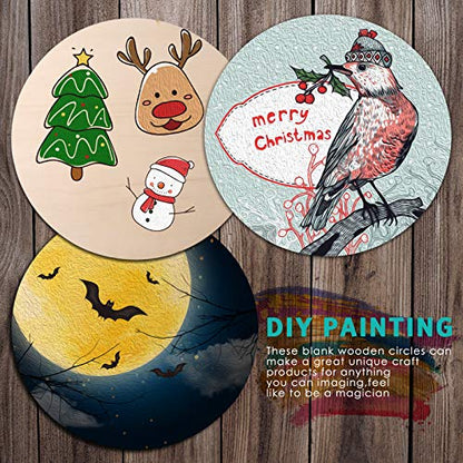 Unfinished Wood Circle, 3 Pieces 12 Inch Christmas Wooden Circle Door Hanger, Wood Circles for Crafts for Arts Painting, Wedding Decoration and