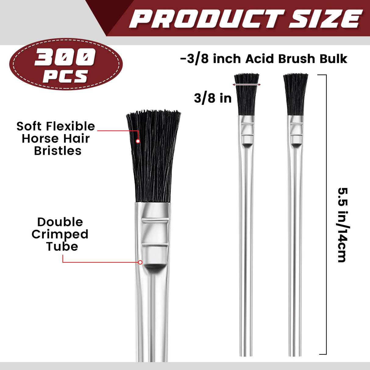 Lallisa 300 Pcs Acid Brush Bulk 3/8 Inch Wide Horsehair Acid Flux Brushes Epoxy Wood Glue Brush Tin Handle Disposable Glue Brushes for Soldering Lallisa