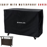 GDLF Outdoor Storage Cabinet Solid Wood Prep Grill Table with Stainless Steel Top Waterproof Cover Dark Brown GDLF