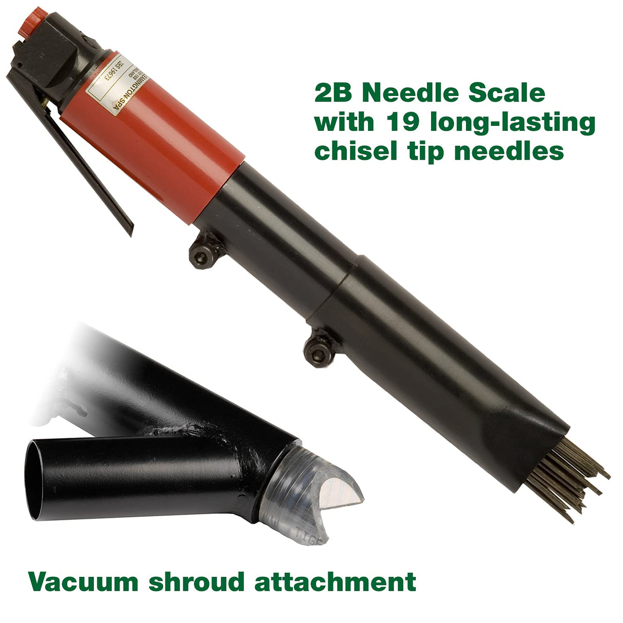 CS Unitec | 2B Needle Scaler with Vacuum Shroud | 19 Needle Air Chisel | Professional Grade 3000 BPM Inline Grip | Air Power 5.5 CFM - 121.2099 VS CS Unitec