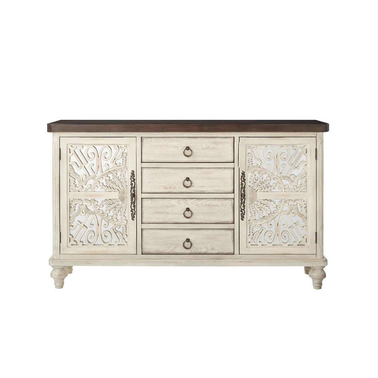 Acme Vermont 4-Drawer Wooden Console Table with 2 Door in Antique White ACME Furniture