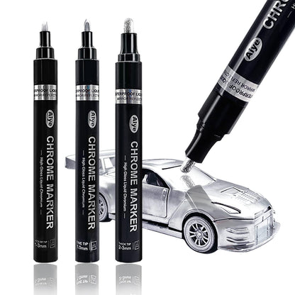 Liquid Mirror Chrome Marker, 3PCS DIY Silver Liquid Chrome Oil-based Paint Marker Pen for Any Surfac