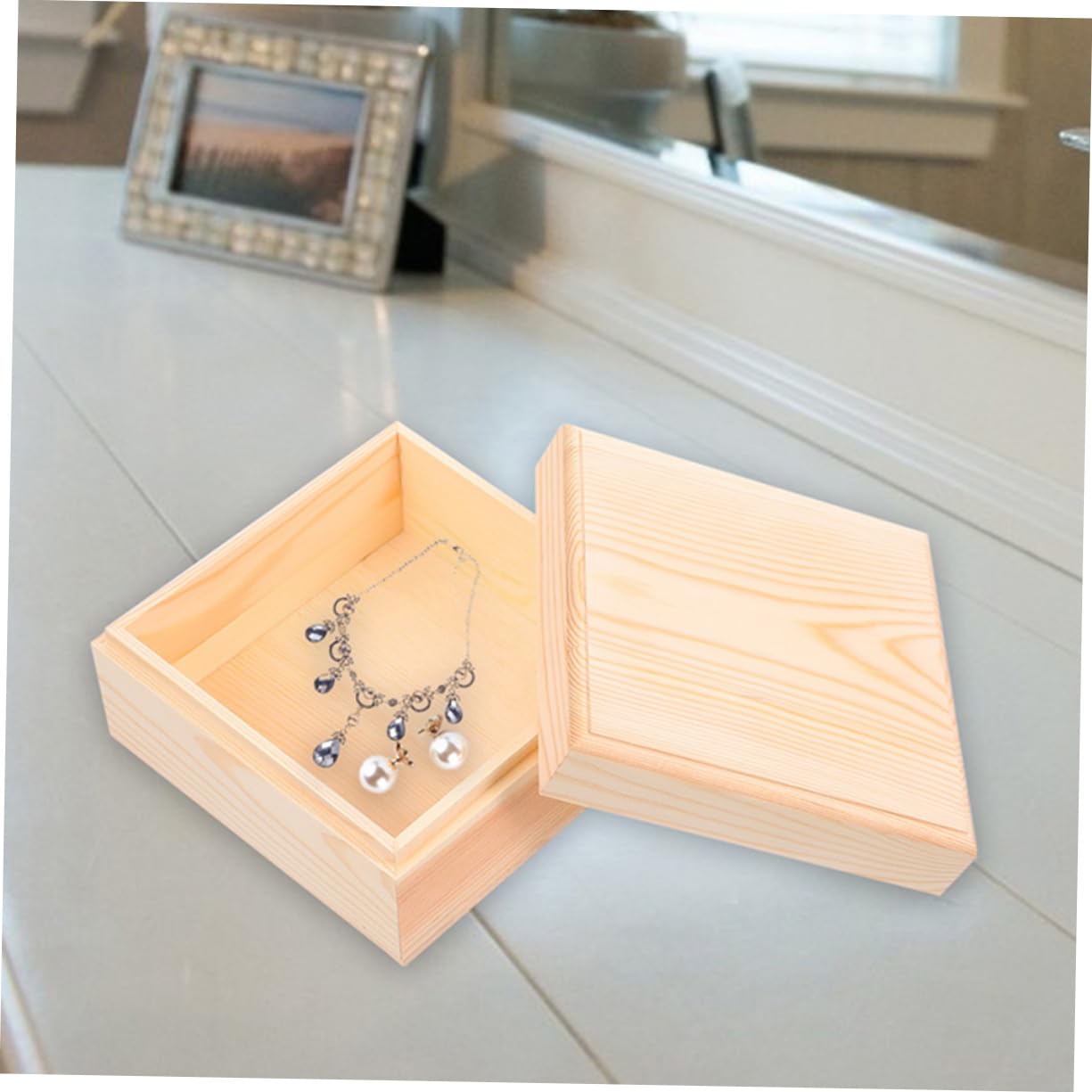 VOSAREA Box Square Wooden Storage Box Jewelry Cases Wooden Container Wooden Jewelry Holder Vintage Trinket Organizer Wood Chest Trunk Unfinished Case VOSAREA