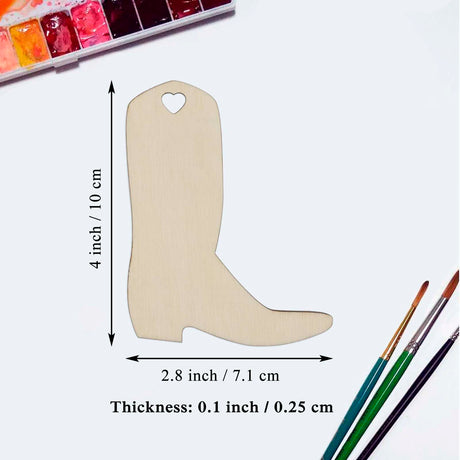 20pcs Cowboy Boots Wooden Cutouts DIY Crafts Embellishments Boots Shapes Unfinished Wood Gift Tags Ornaments for Wedding Birthday Baby Shower JANOU